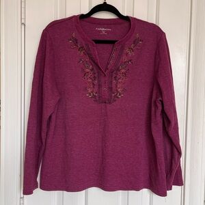 Croft&Barrow Embroidered Purple Thermal Top